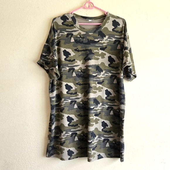 Superdown Revolve Camo Army Print Short Sleeve Shirt Dress Sz Medium - Picture 5 of 12